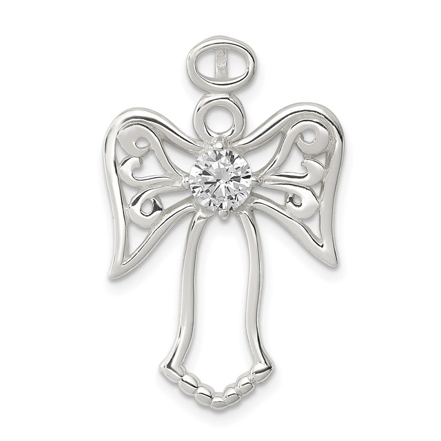 Sterling Silver Angel Pendant with Cubic Zirconia, Baby Footprint Memorial Charm