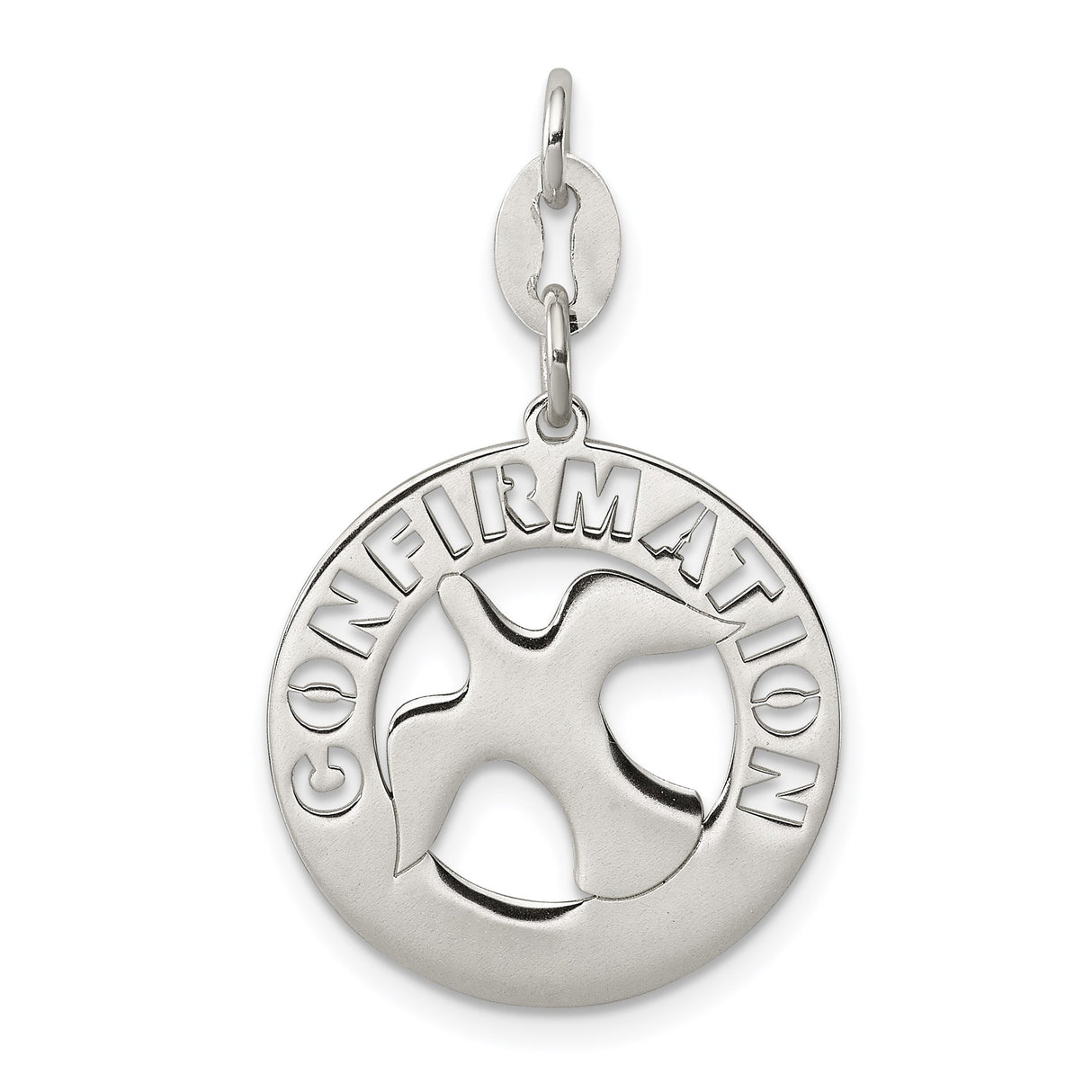 Sterling Silver Confirmation Pendant with Cut Out Dove, Christian Catholic Religious Jewelry