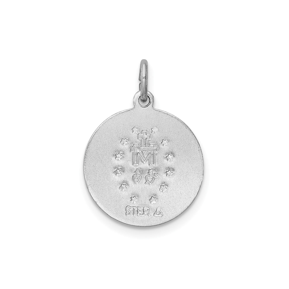 Sterling Silver Miraculous Medal Pendant with Pink and Green Enamel Flowers