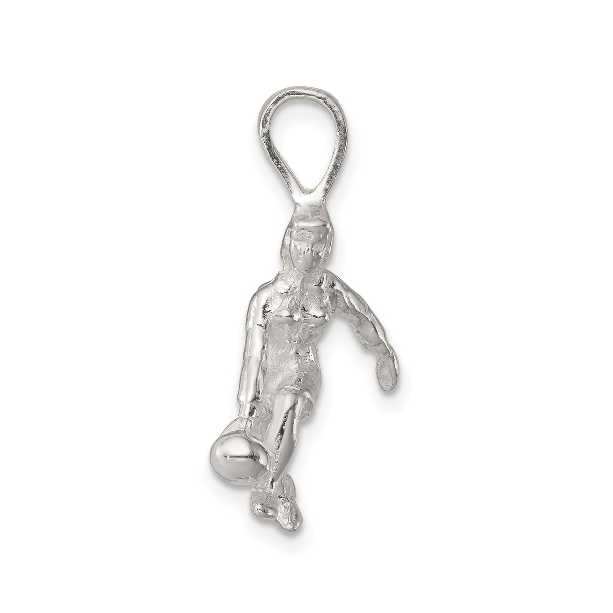 Sterling Silver Soccer Player Pendant with Female Athlete in Motion, Sports Charm