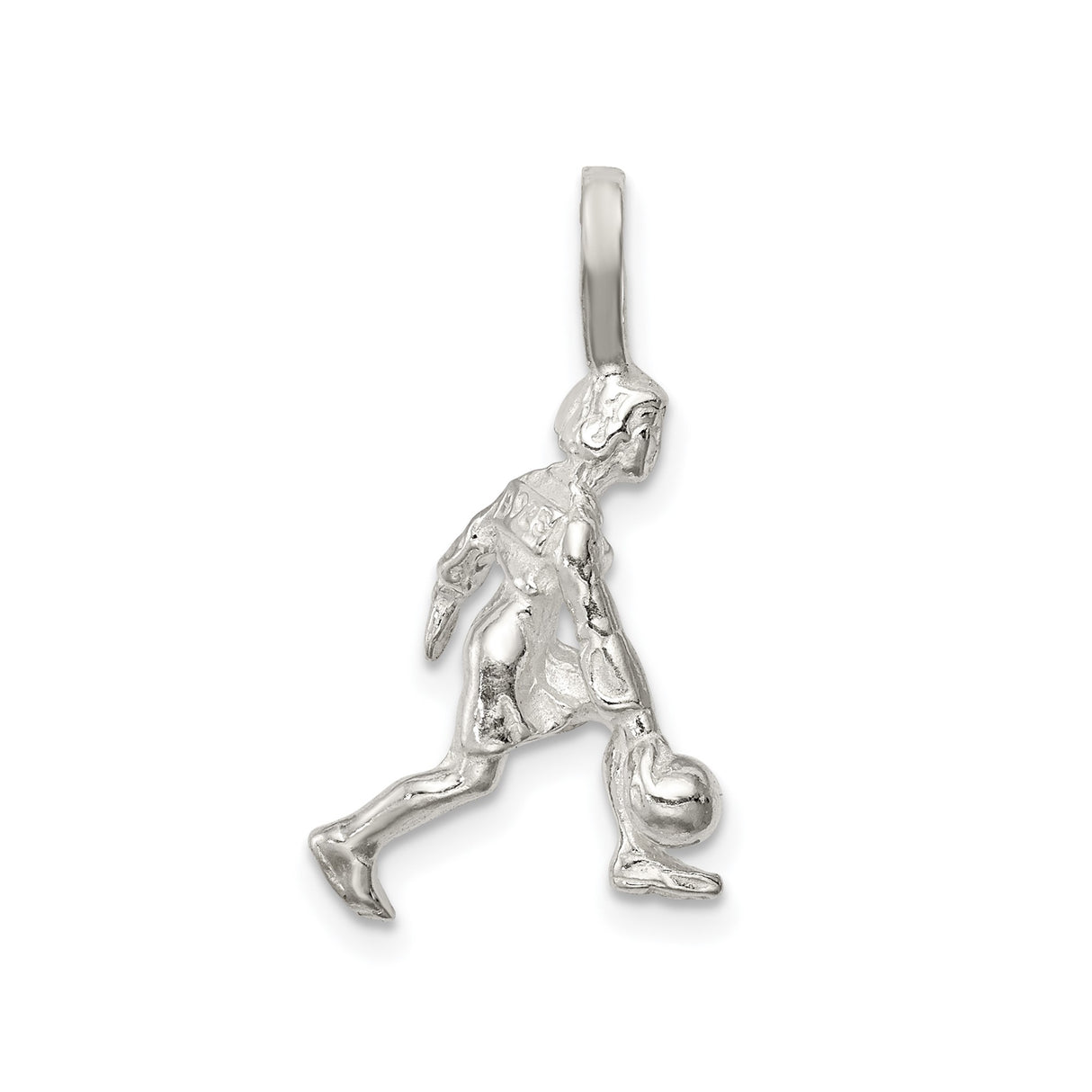 Sterling Silver Soccer Player Pendant with Female Athlete in Motion, Sports Charm