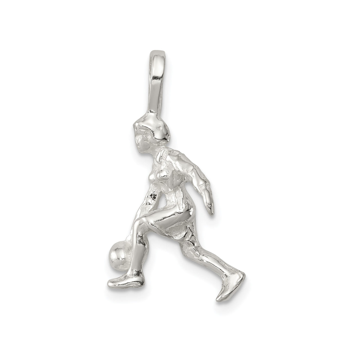 Sterling Silver Soccer Player Pendant with Female Athlete in Motion, Sports Charm