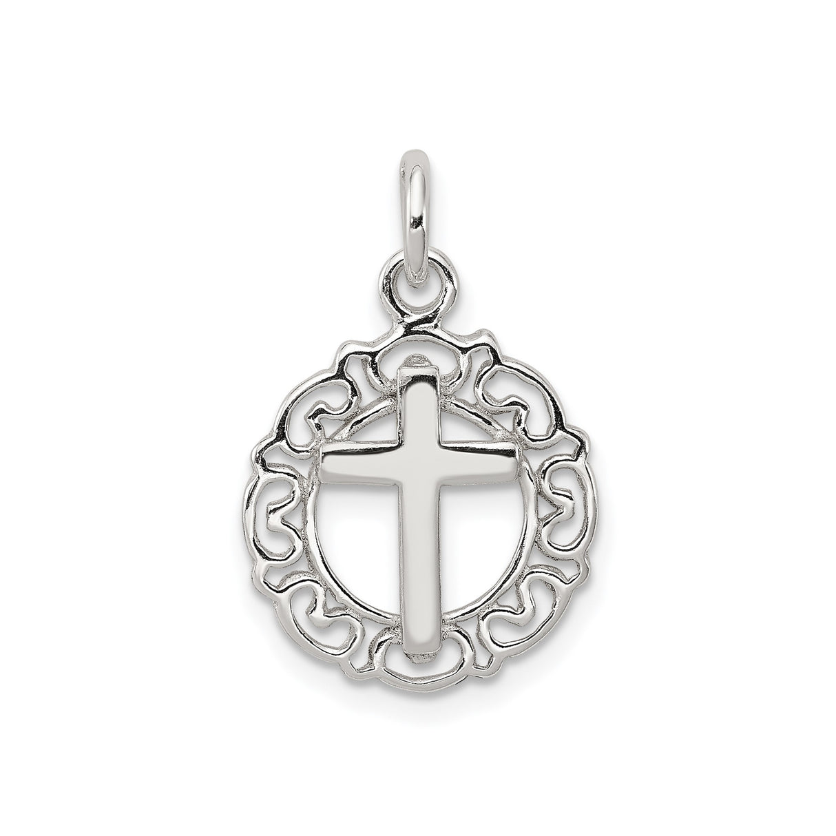 Sterling Silver Cross Pendant with Modern Filigree Circle and Openwork Design
