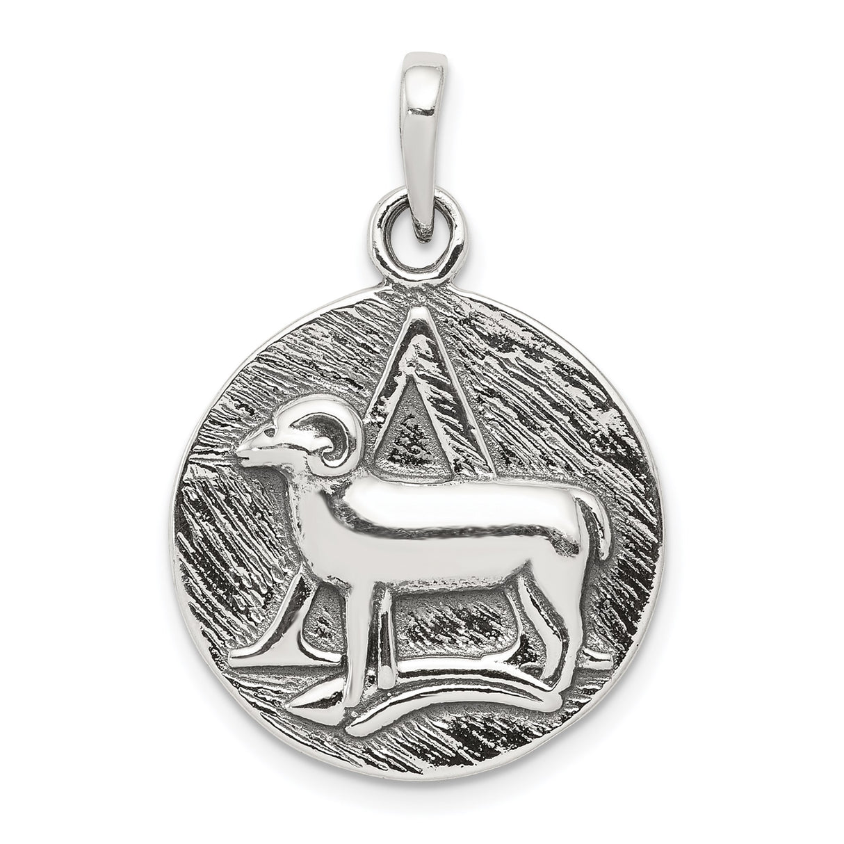 Sterling Silver Aries Zodiac Pendant with Detailed Ram Symbol, Astrology Amulet