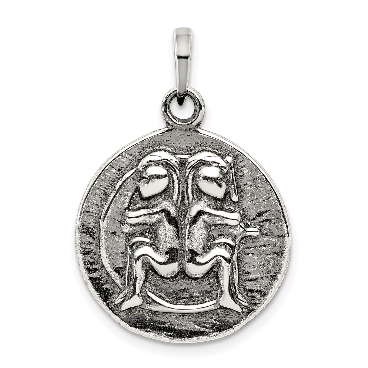 Sterling Silver Gemini Zodiac Pendant with Classical Twin Figures, Unisex Astrology Charm