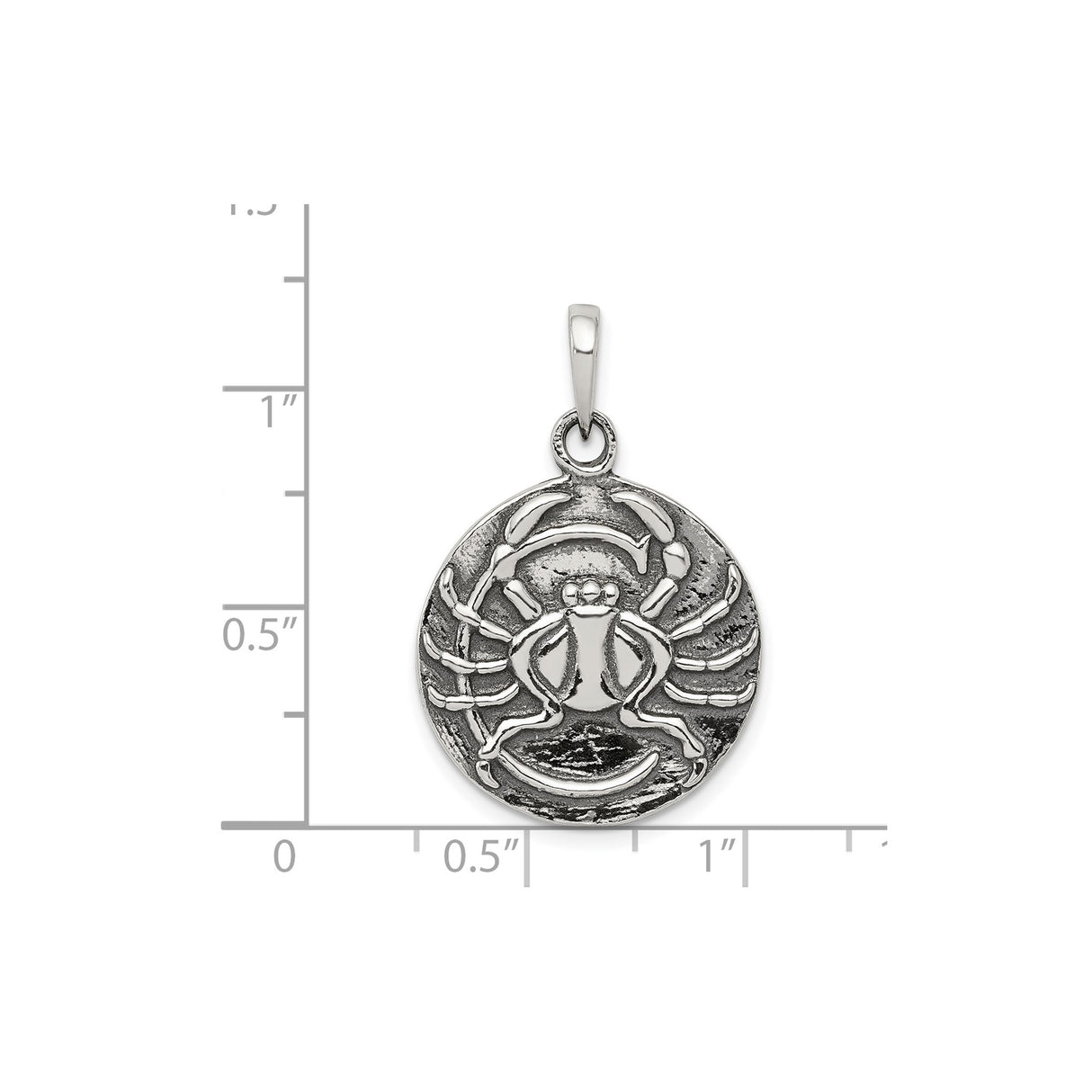 Sterling Silver Pendant with Cancer Zodiac Crab Design on Textured Round Disc