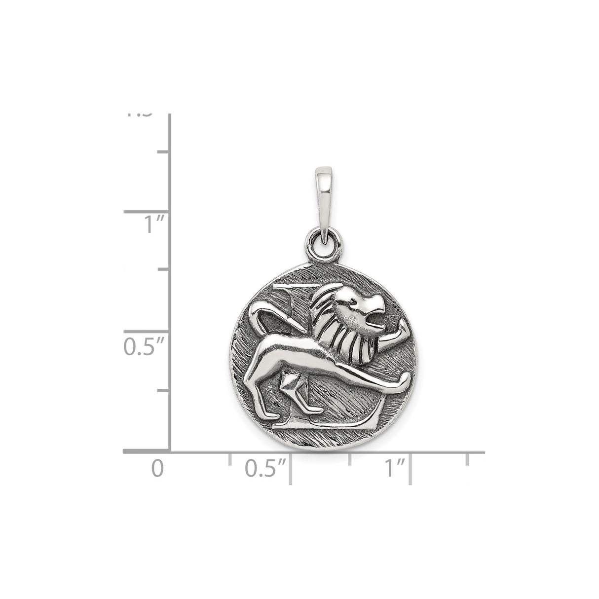 Sterling Silver Leo Zodiac Pendant with Round Lion Symbol and Horoscope Charm