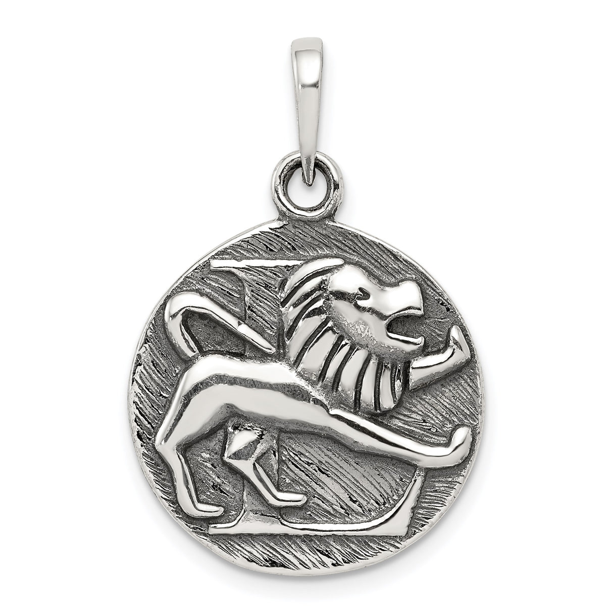 Sterling Silver Leo Zodiac Pendant with Round Lion Symbol and Horoscope Charm