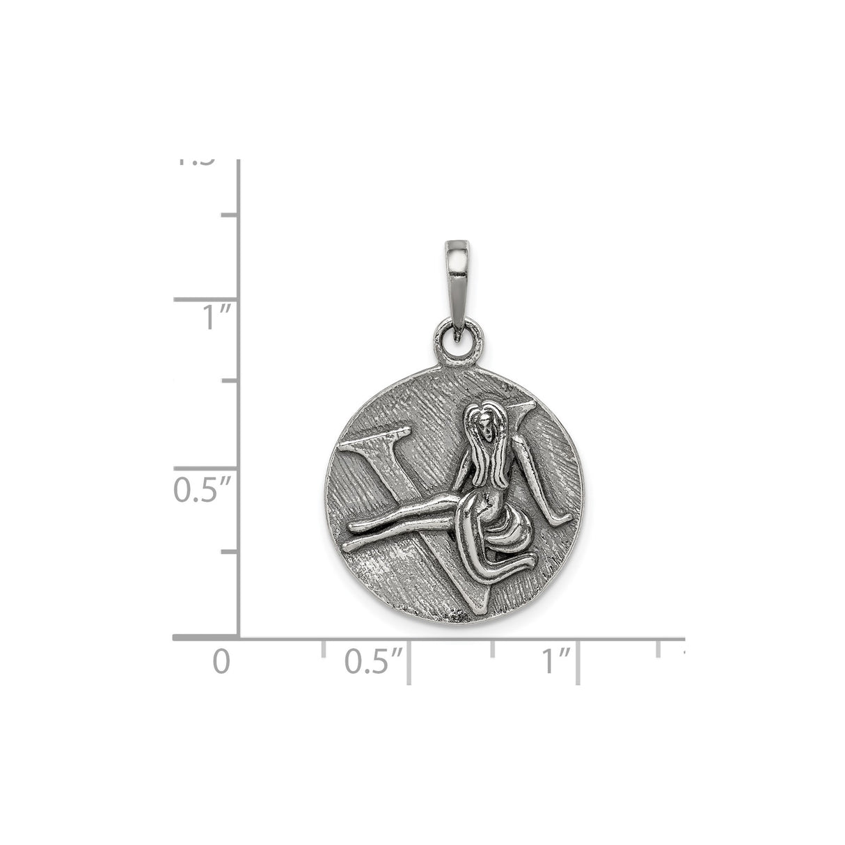 Sterling Silver Virgo Pendant with Raised Maiden, Zodiac Medallion Charm, Celestial Style