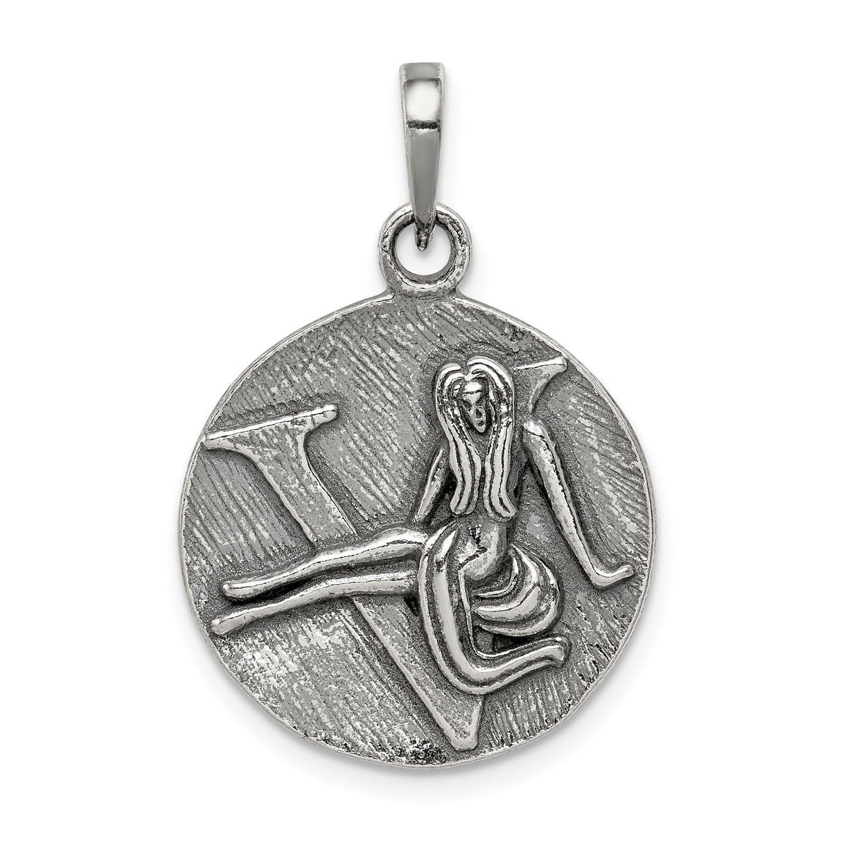 Sterling Silver Virgo Pendant with Raised Maiden, Zodiac Medallion Charm, Celestial Style