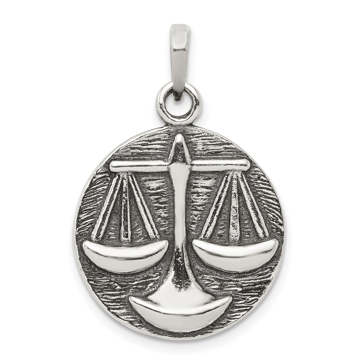 Sterling Silver Justice Pendant with Scales Symbol, Libra Zodiac and Legal Theme