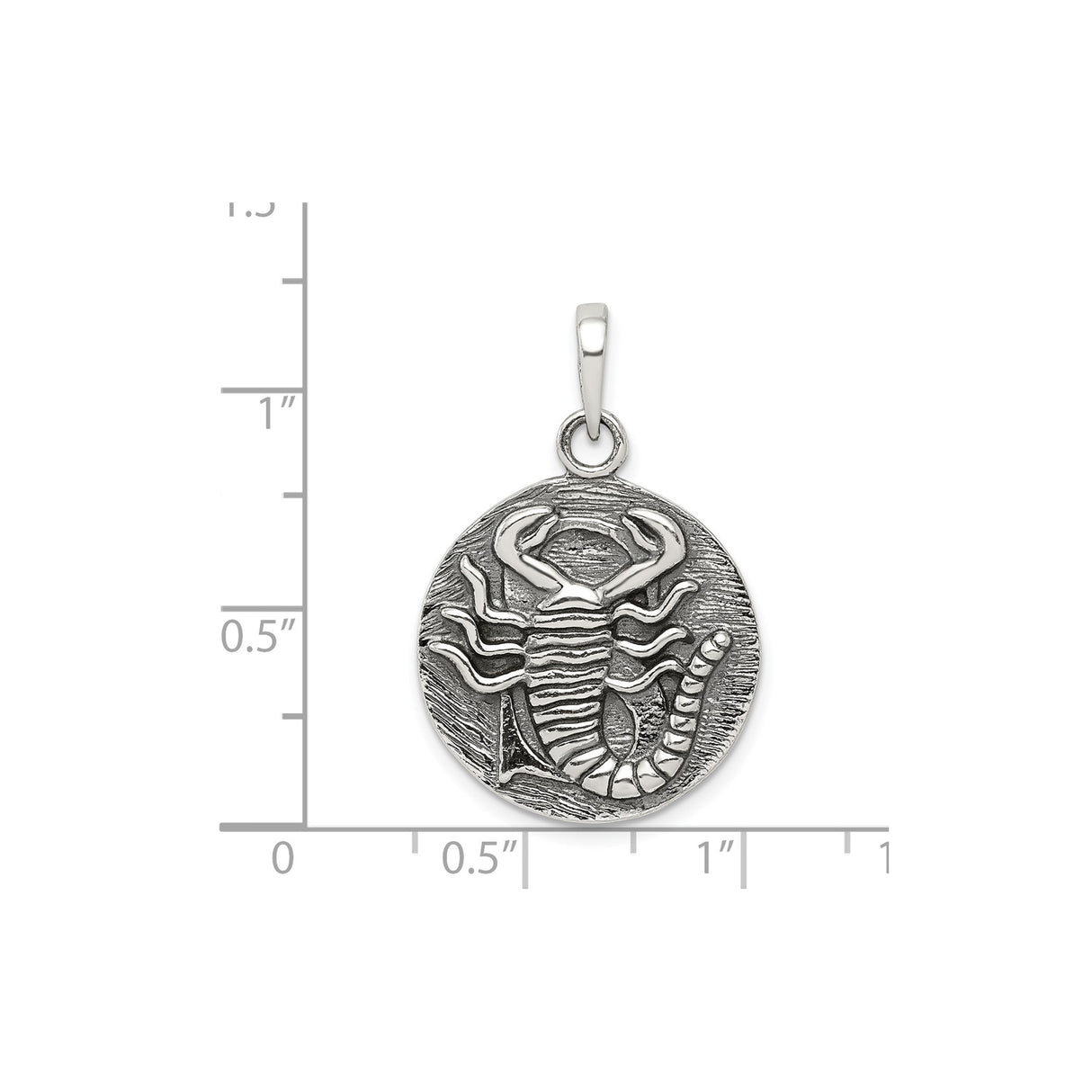 Sterling Silver Scorpio Zodiac Pendant with Scorpion Design, Textured Medallion