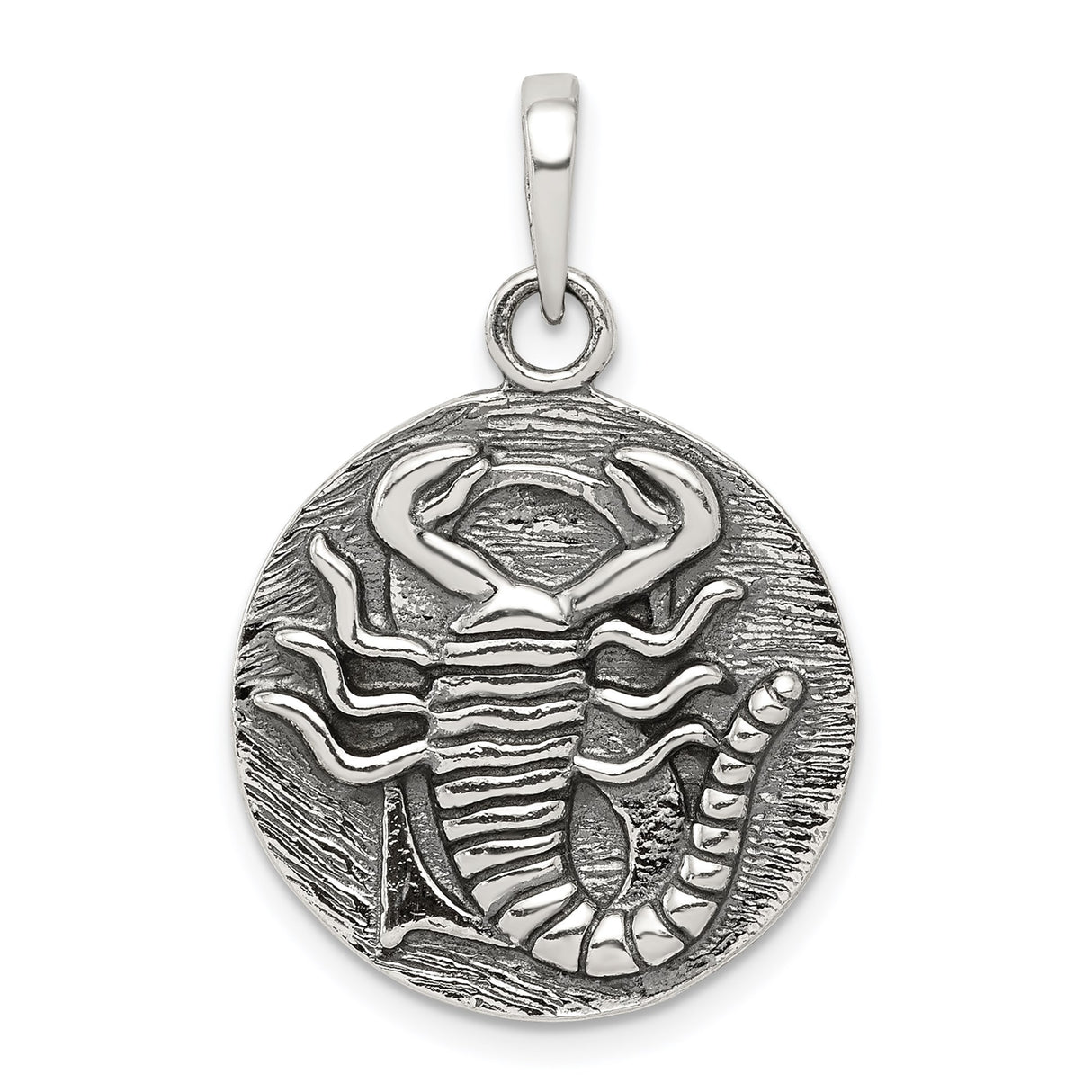 Sterling Silver Scorpio Zodiac Pendant with Scorpion Design, Textured Medallion
