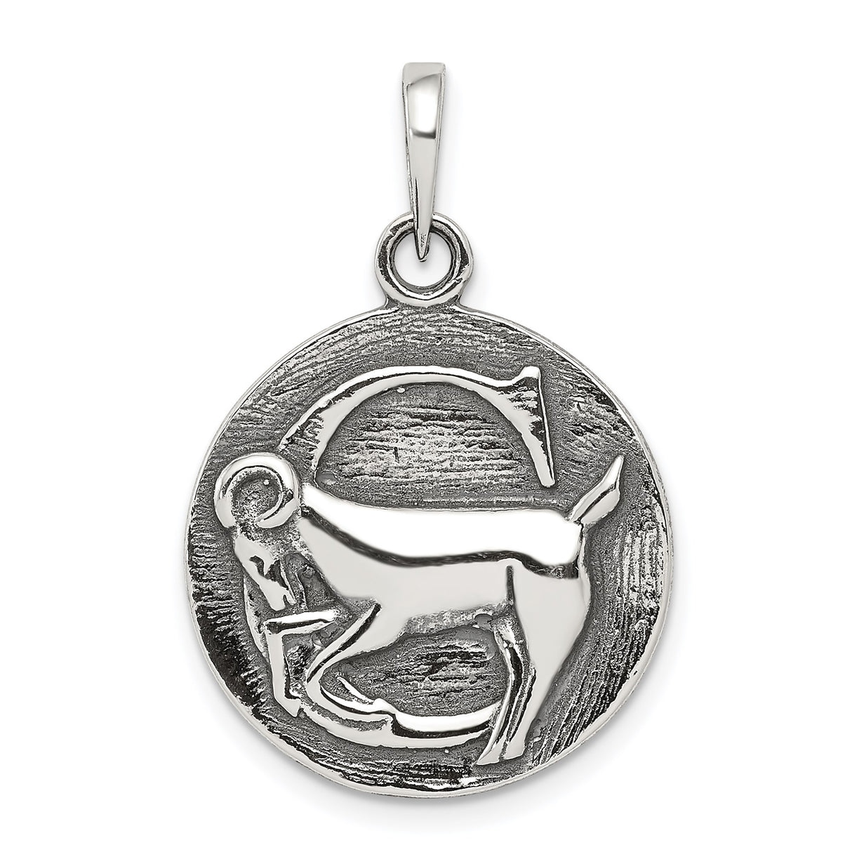 Sterling Silver Aries Zodiac Pendant with Ram Symbol and Celestial Medallion Design