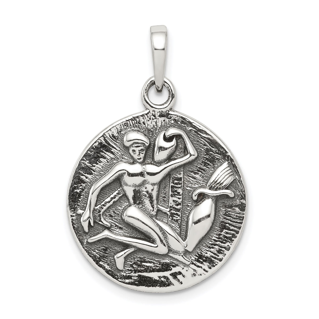 Sterling Silver Aquarius Zodiac Pendant with Water Bearer Symbol and Constellation Elements