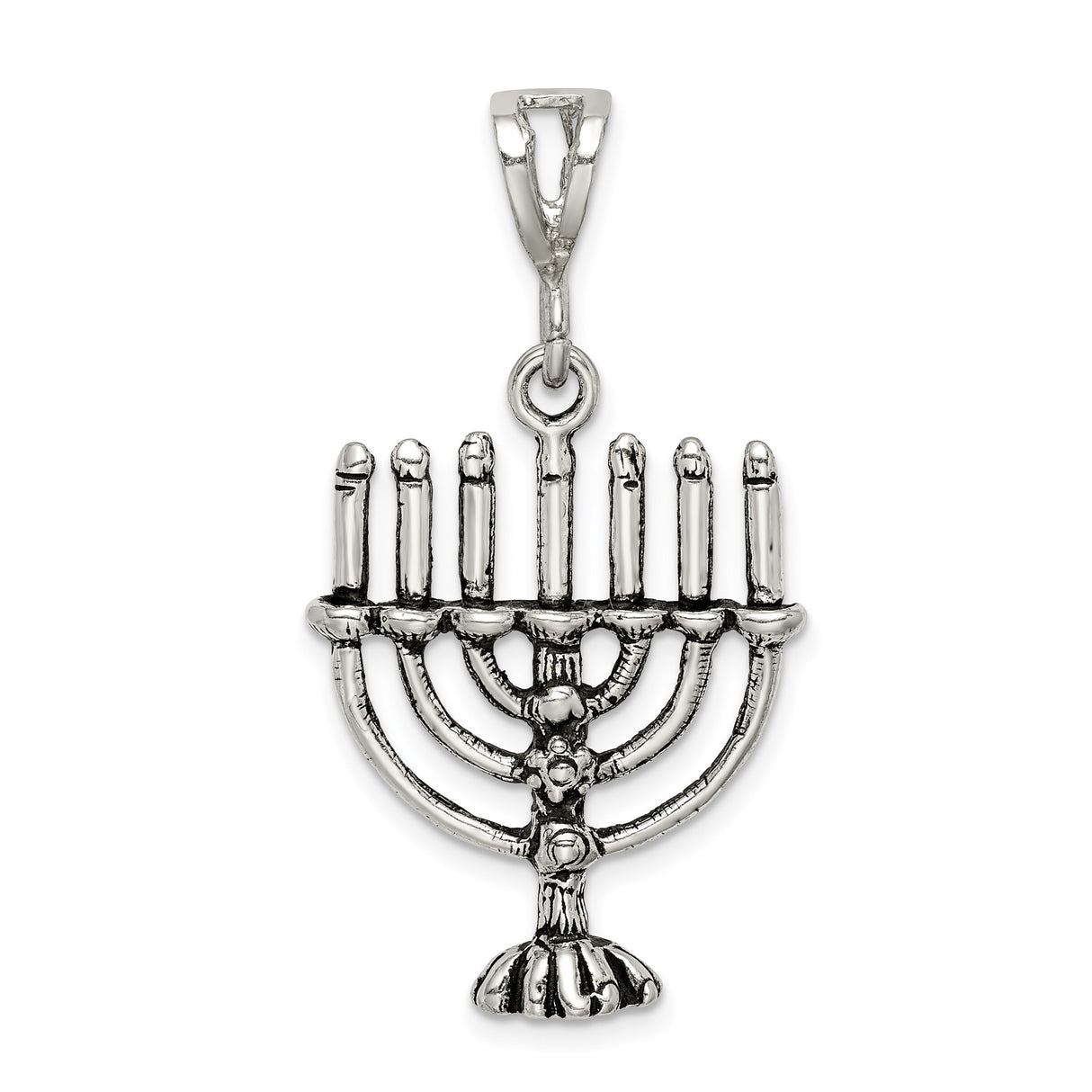 Sterling Silver Menorah Pendant with Seven Branch Candelabrum, Jewish Symbol Charm