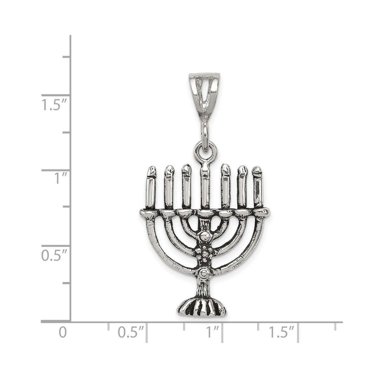 Sterling Silver Menorah Pendant with Seven Branch Candelabrum, Jewish Symbol Charm