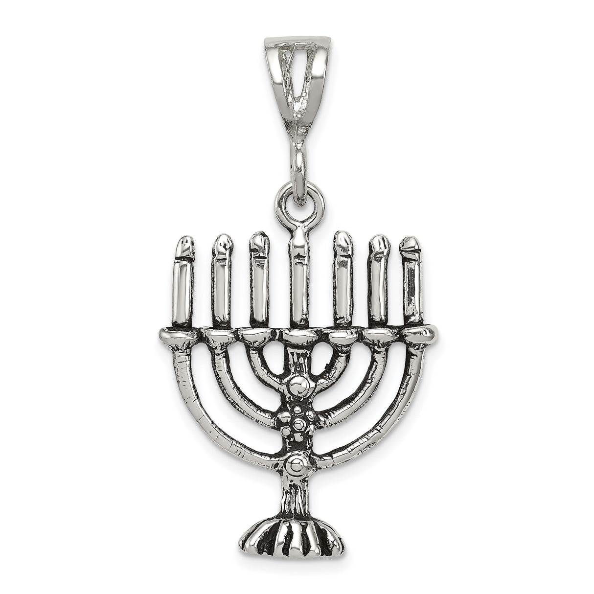 Sterling Silver Menorah Pendant with Seven Branch Candelabrum, Jewish Symbol Charm