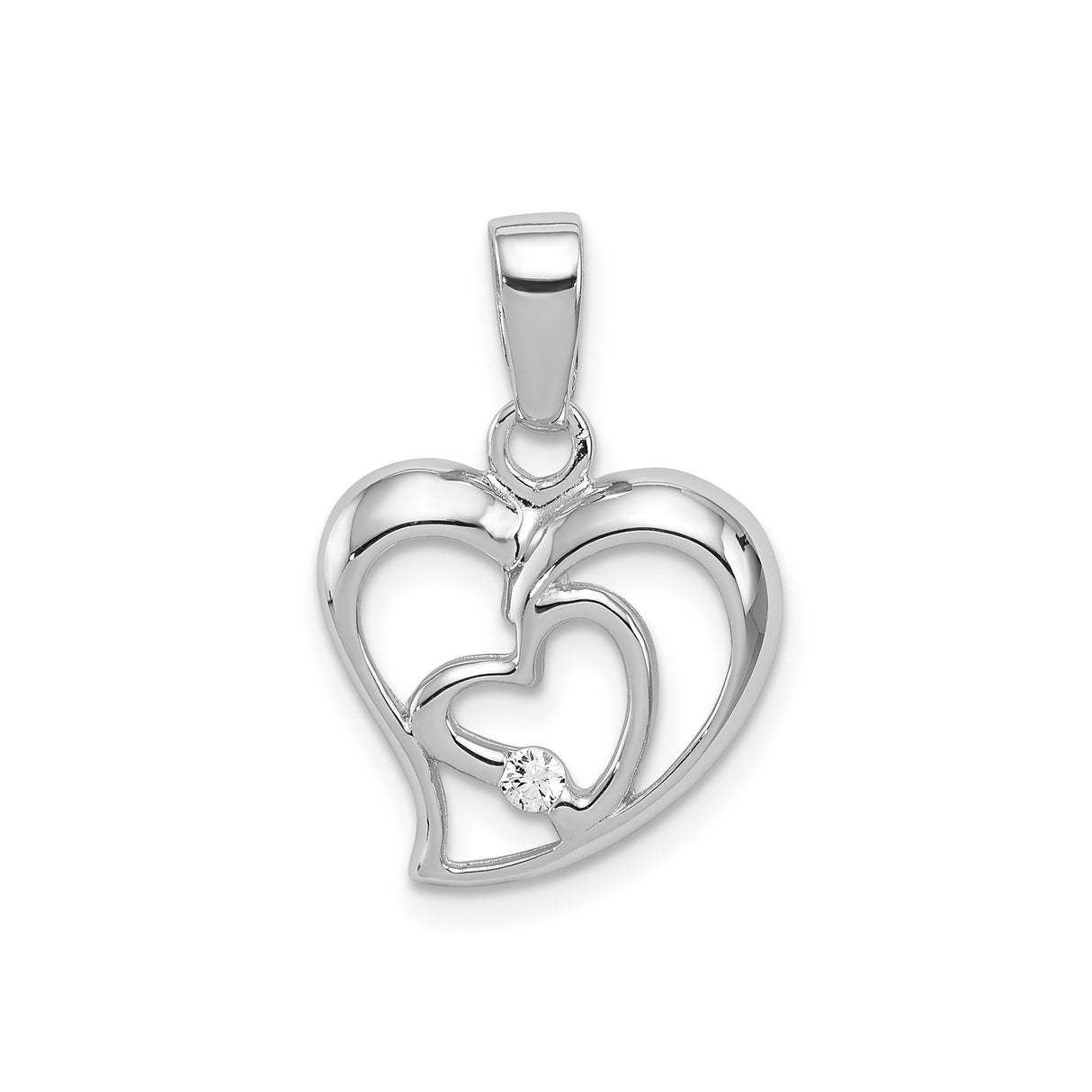 Sterling Silver Heart Pendant with Intertwined Open Hearts and Cubic Zirconia Accent