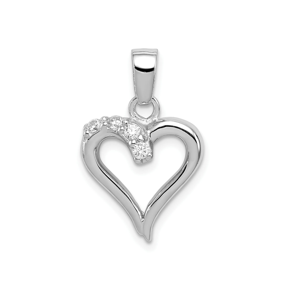 Sterling Silver Heart Pendant with Cubic Zirconia, Open Heart Design for Women
