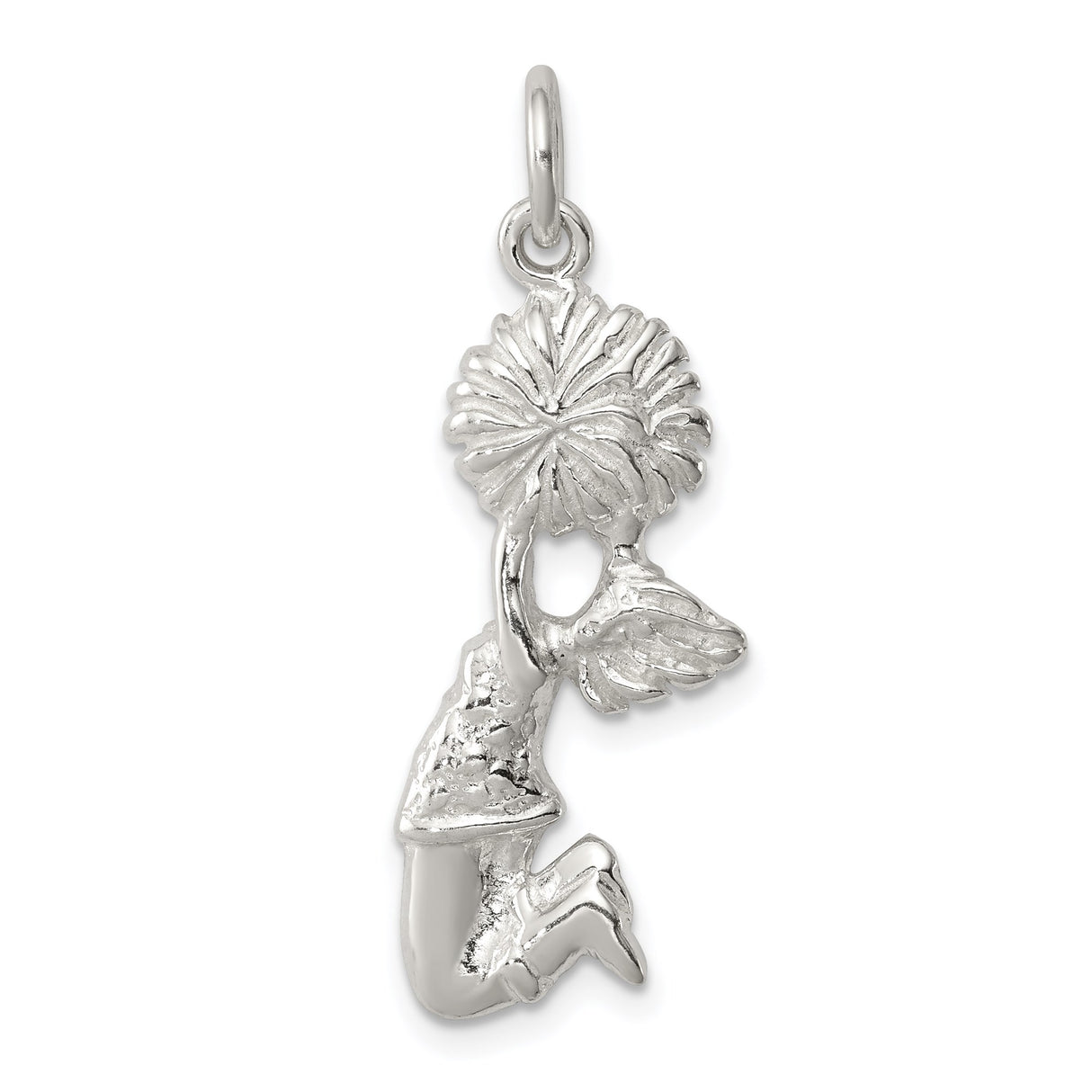 Sterling Silver Angel Pendant with Kneeling Winged Figure and Flower, Christian Spiritual Jewelry