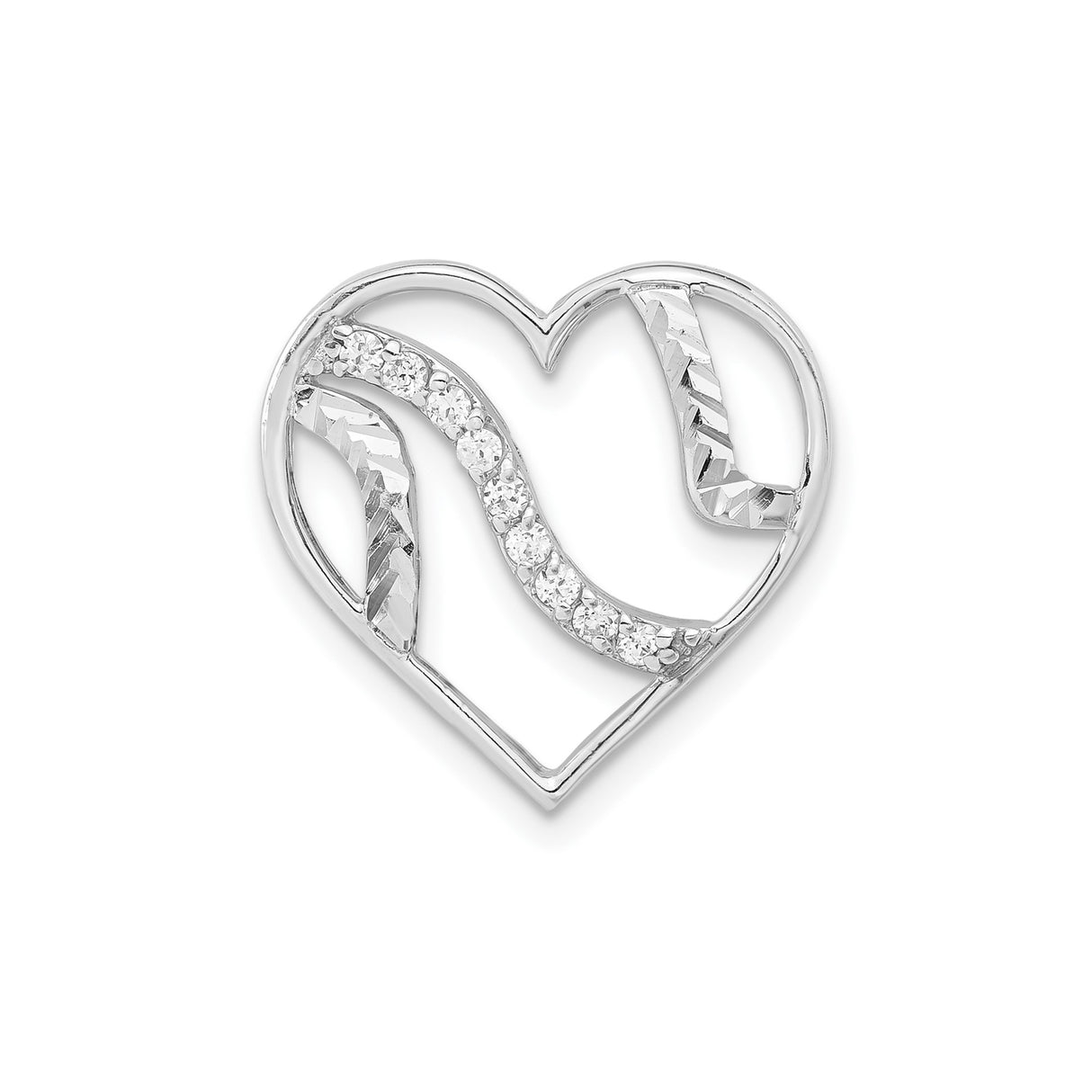 Sterling Silver Heart Pendant with Swirl Design and Cubic Zirconia Accents