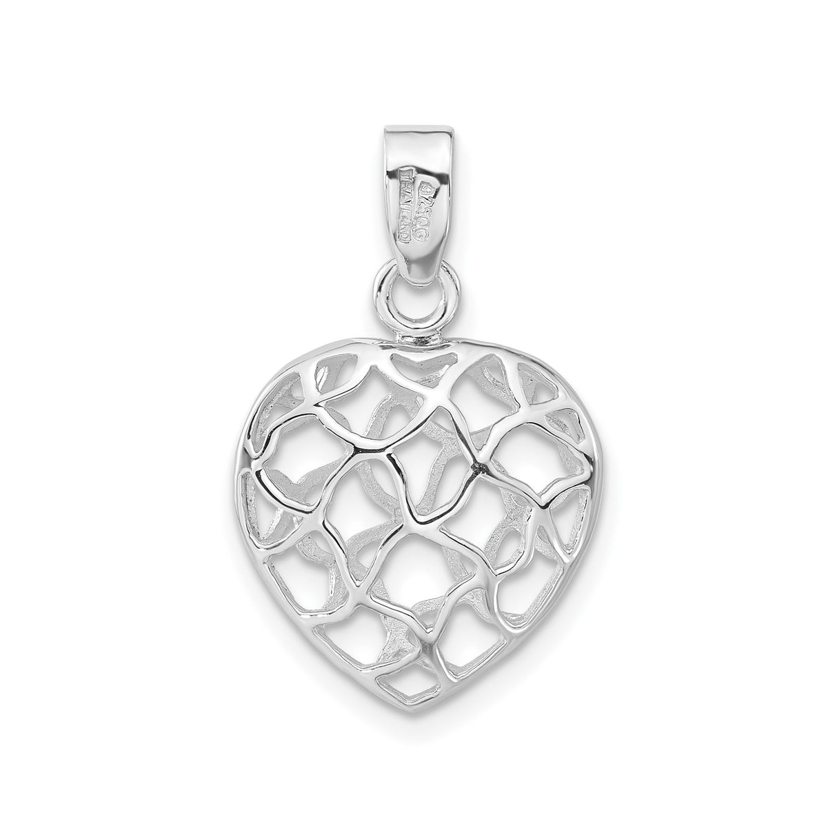 Sterling Silver Heart Pendant with Openwork Abstract Design, Minimalist Romantic Jewelry for Women