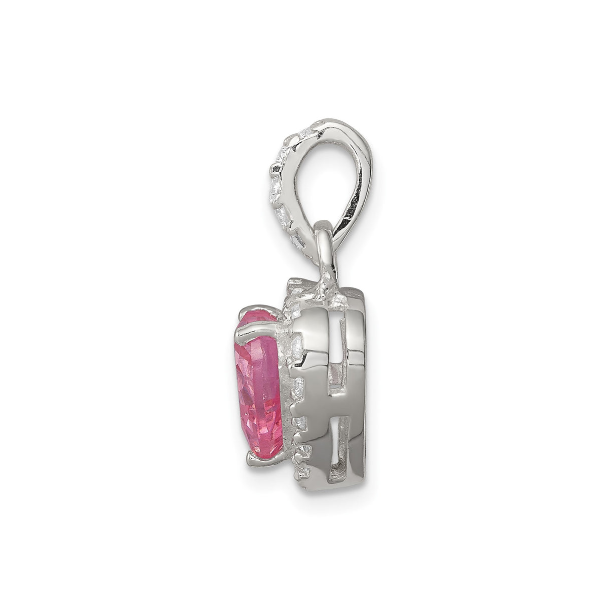 Sterling Silver Heart Pendant with Pink Gemstone and Cubic Zirconia Accents