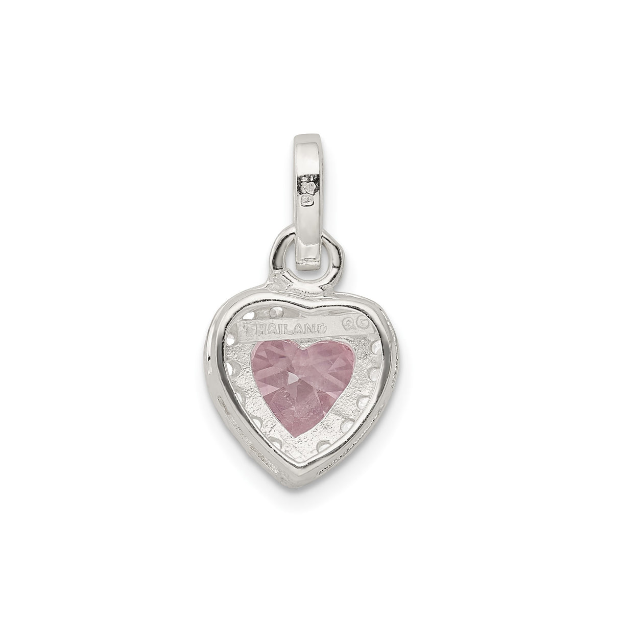 Sterling Silver Heart Pendant with Pink Gemstone and Cubic Zirconia Accents