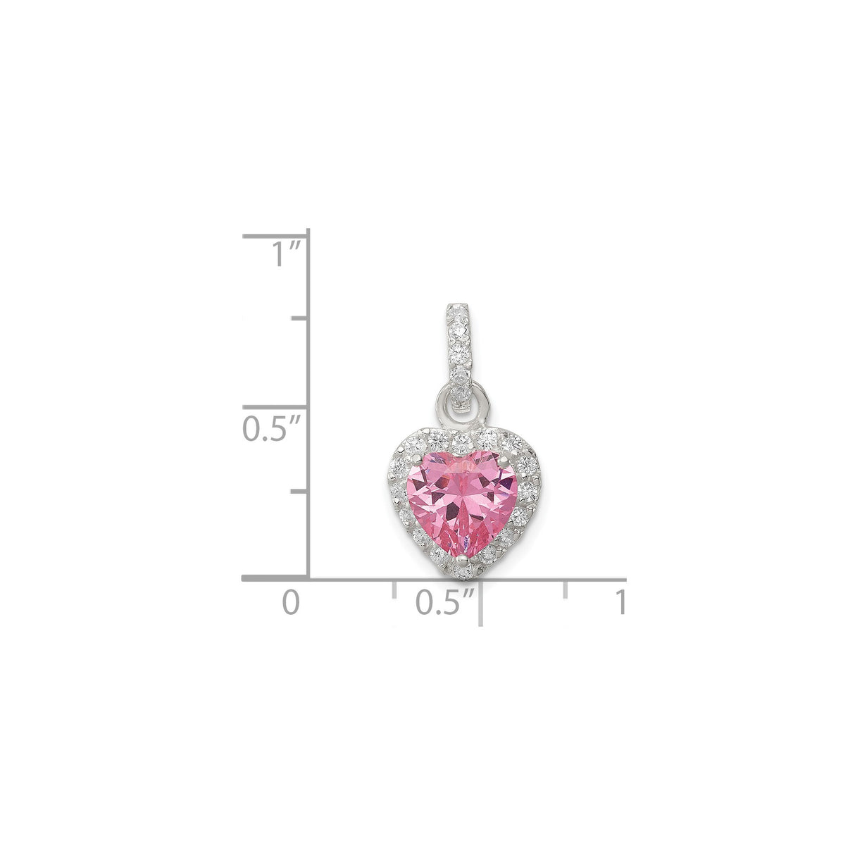 Sterling Silver Heart Pendant with Pink Gemstone and Cubic Zirconia Accents