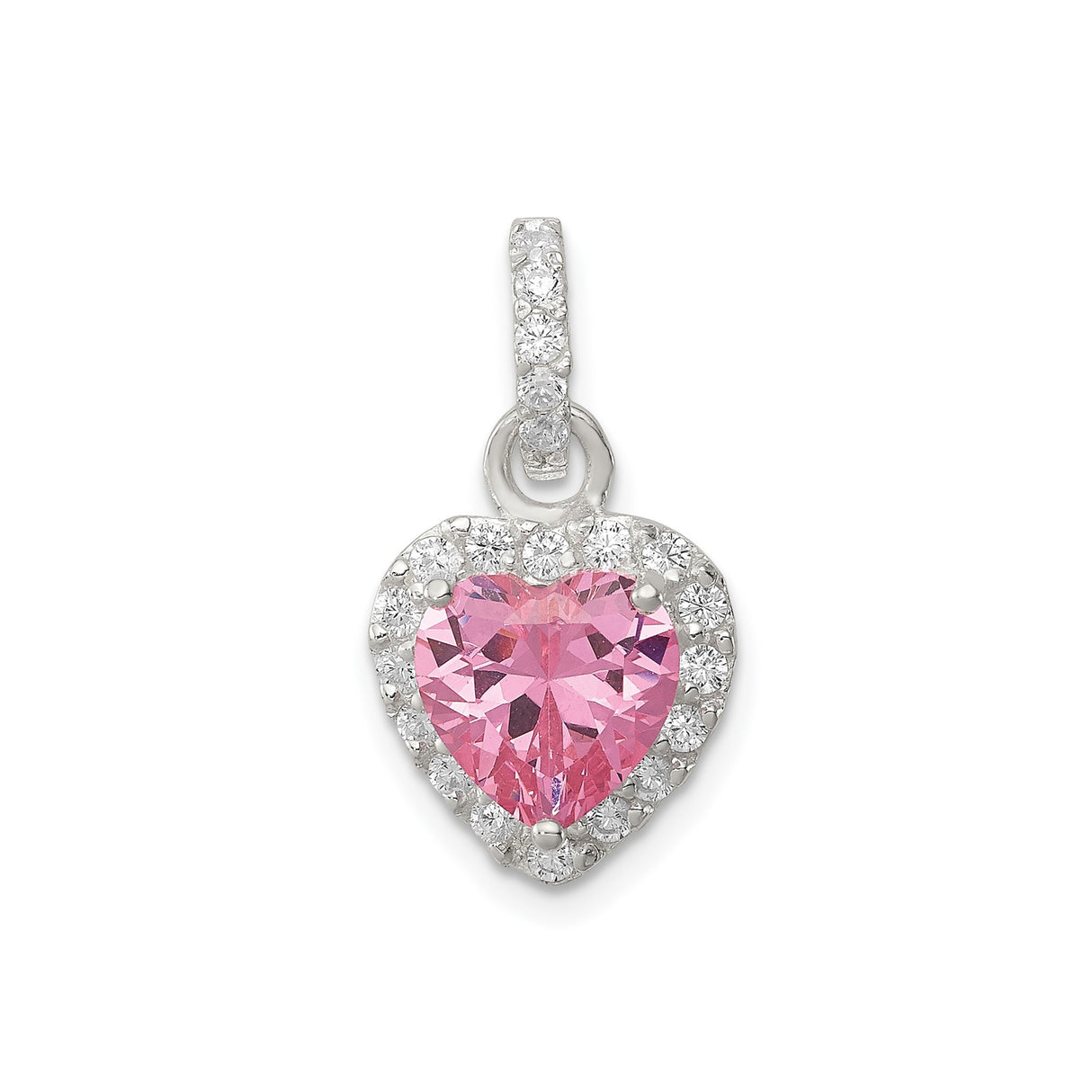 Sterling Silver Heart Pendant with Pink Gemstone and Cubic Zirconia Accents