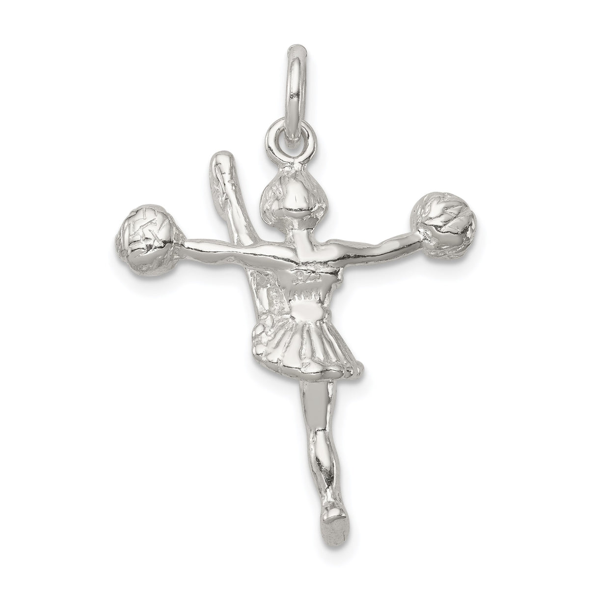 Sterling Silver Cheerleader Pendant with Pom-Poms in Mid-Cheer Pose