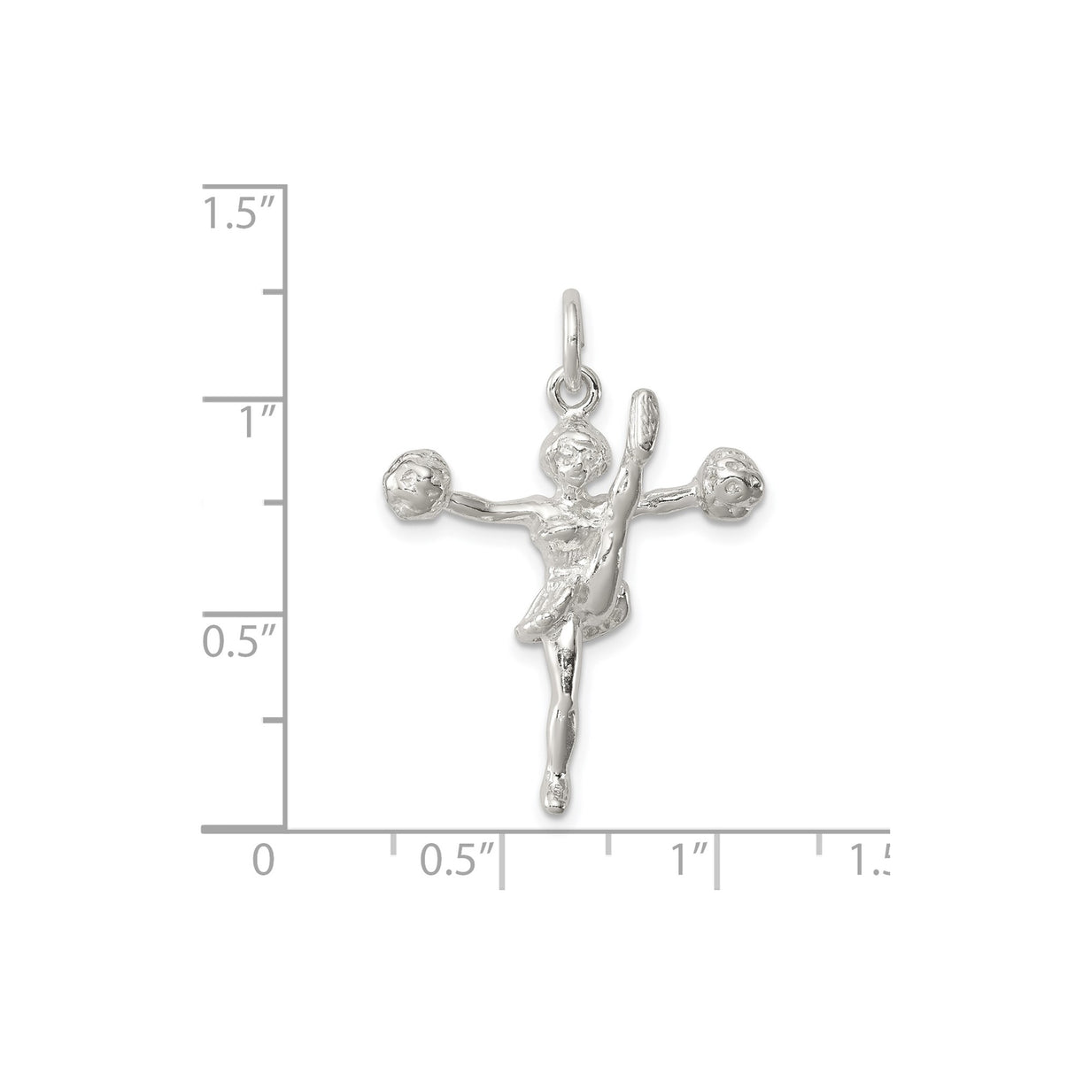 Sterling Silver Cheerleader Pendant with Pom-Poms in Mid-Cheer Pose