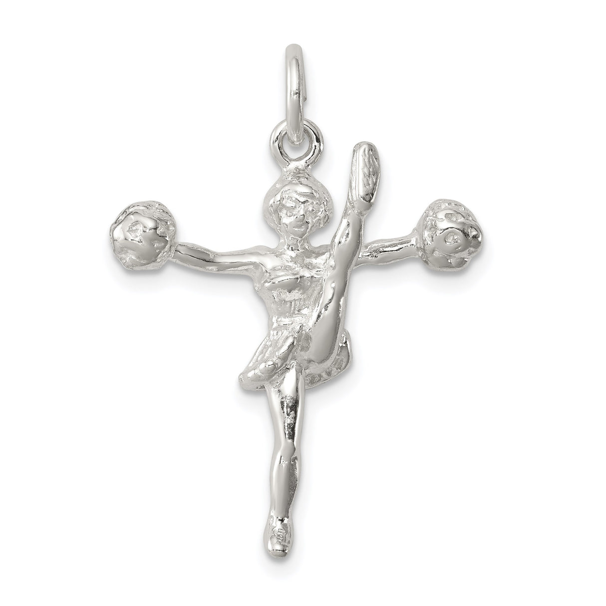 Sterling Silver Cheerleader Pendant with Pom-Poms in Mid-Cheer Pose