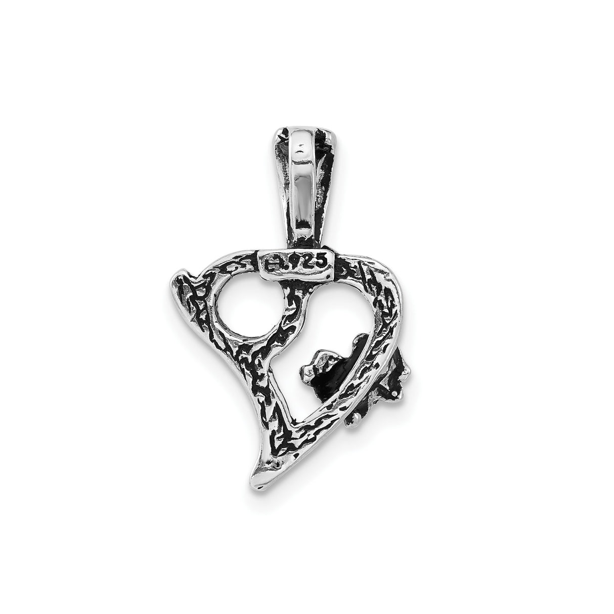 Sterling Silver Heart Pendant with Polka Dot Texture and Butterfly Accent for Women