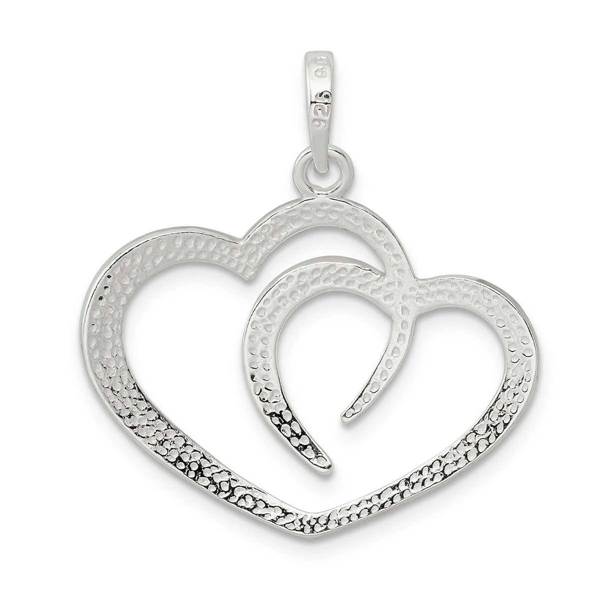 Sterling Silver Heart Pendant with Interlocking Open Hearts, Romantic Unity Design