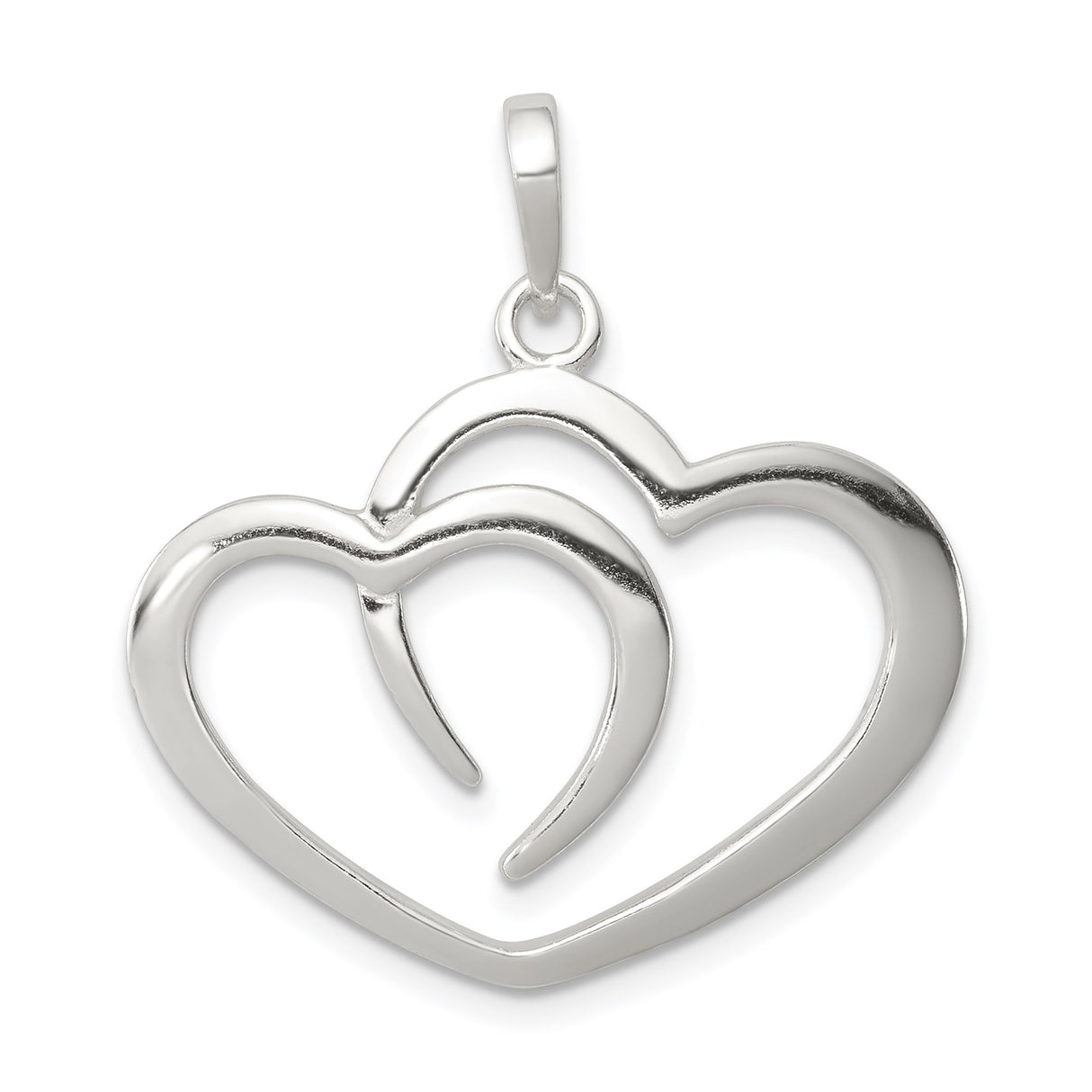 Sterling Silver Heart Pendant with Interlocking Open Hearts, Romantic Unity Design