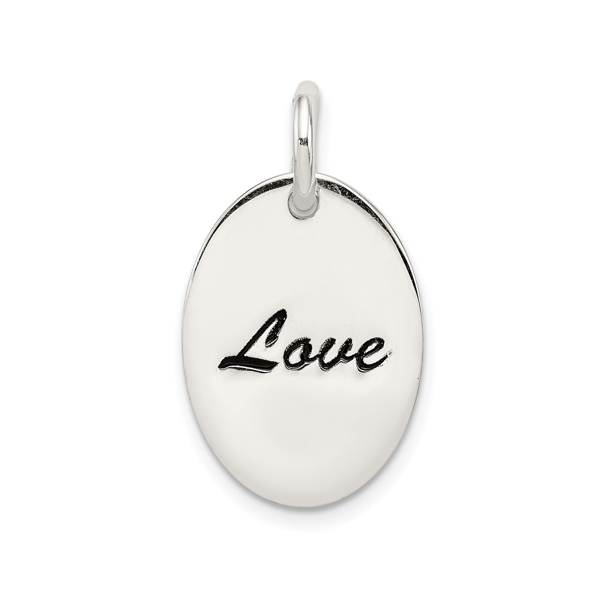 Sterling Silver Oval Pendant with Love Script, Romantic Minimalist Charm for Women or Unisex Wear