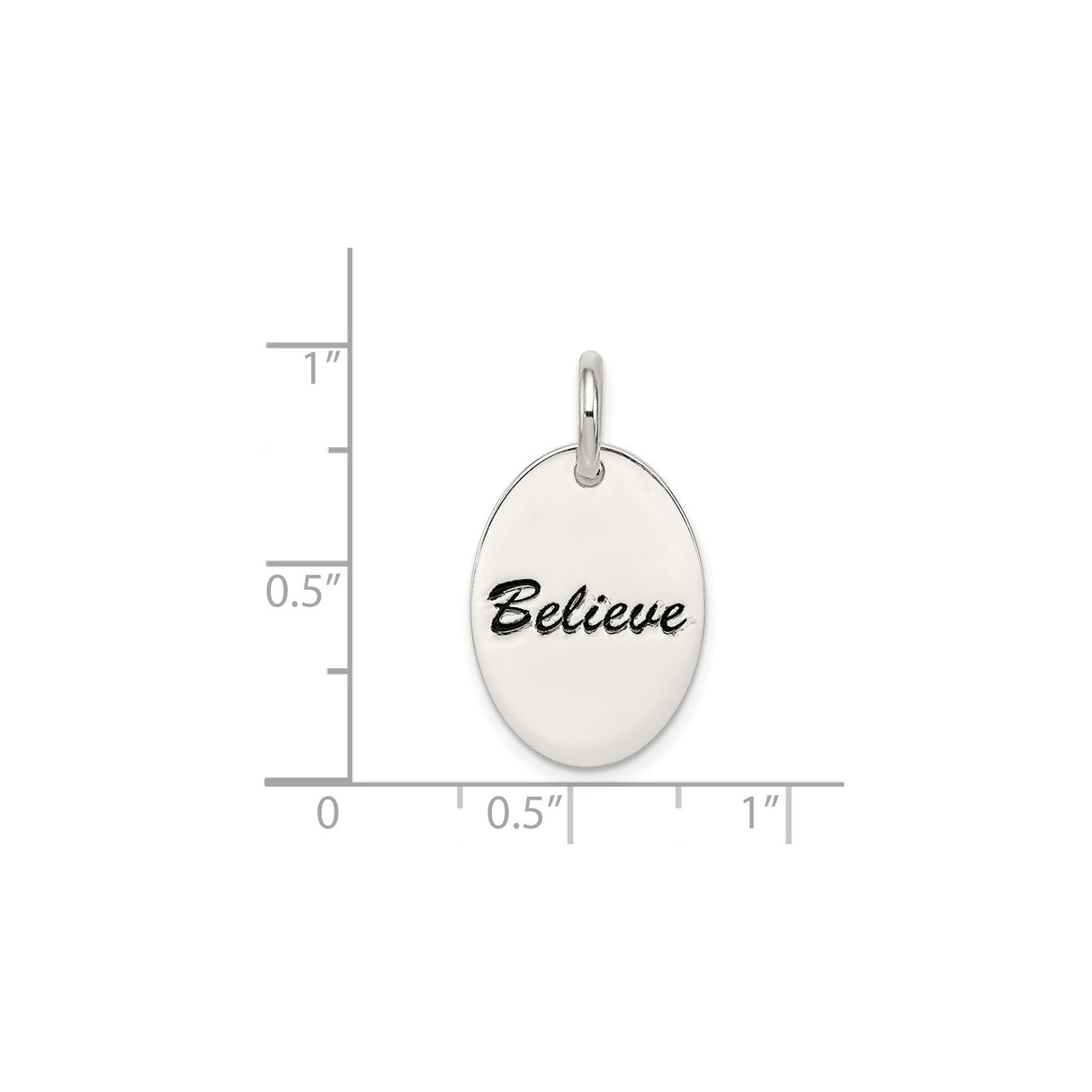 Sterling Silver Pendant with Believe Script Engraving, Oval Inspirational Charm for Women