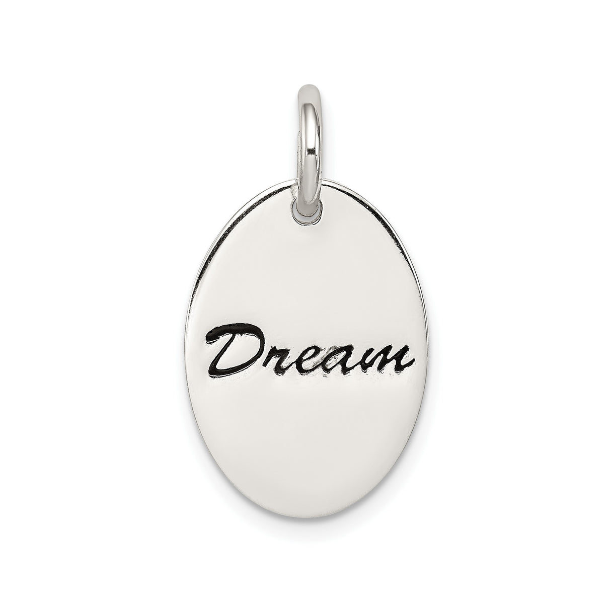 Sterling Silver Oval Pendant with Dream Engraving, Minimalist Motivational Charm