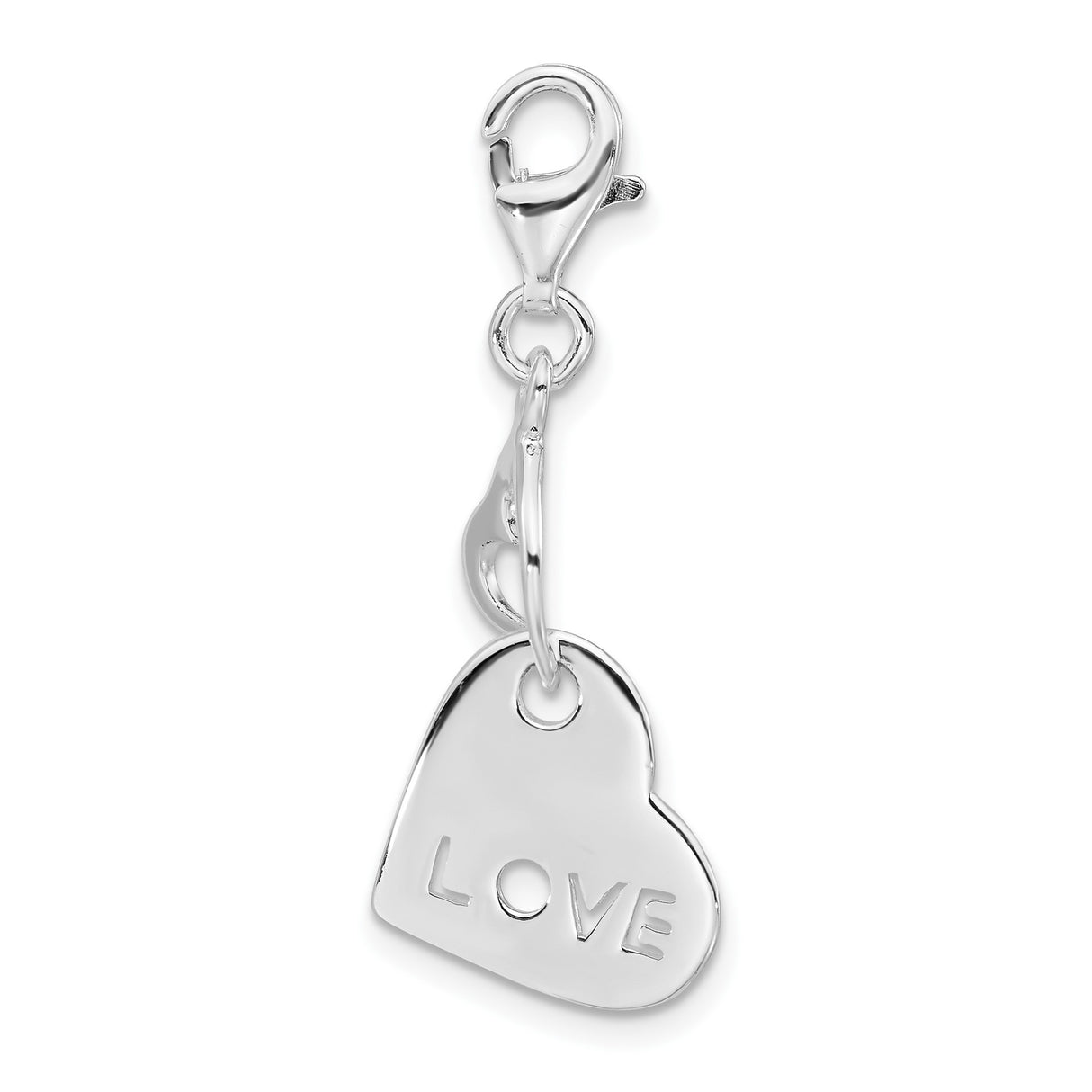Sterling Silver Open Heart Dangle Charm with Hoop Accent, Minimalist Romantic Jewelry for Women