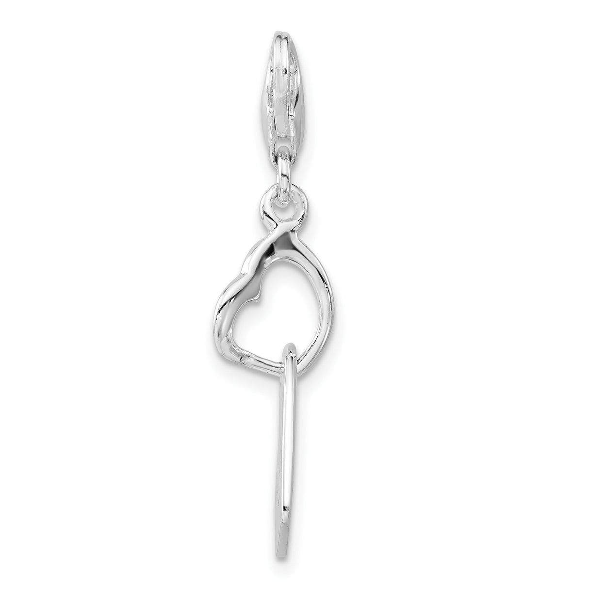 Sterling Silver Open Heart Dangle Charm with Hoop Accent, Minimalist Romantic Jewelry for Women