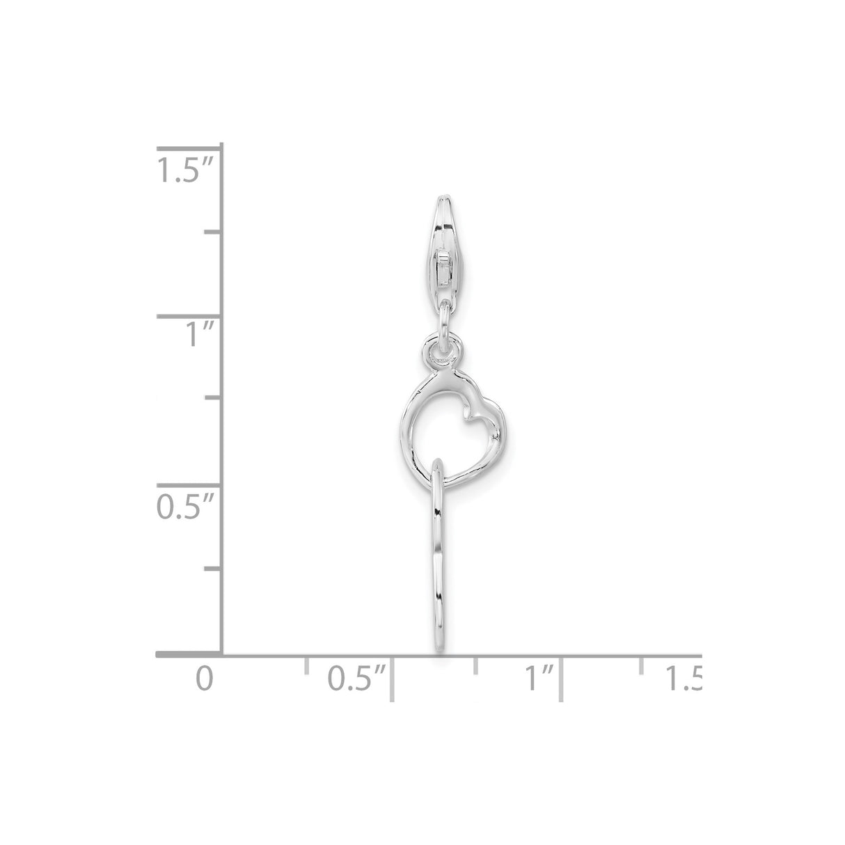 Sterling Silver Open Heart Dangle Charm with Hoop Accent, Minimalist Romantic Jewelry for Women