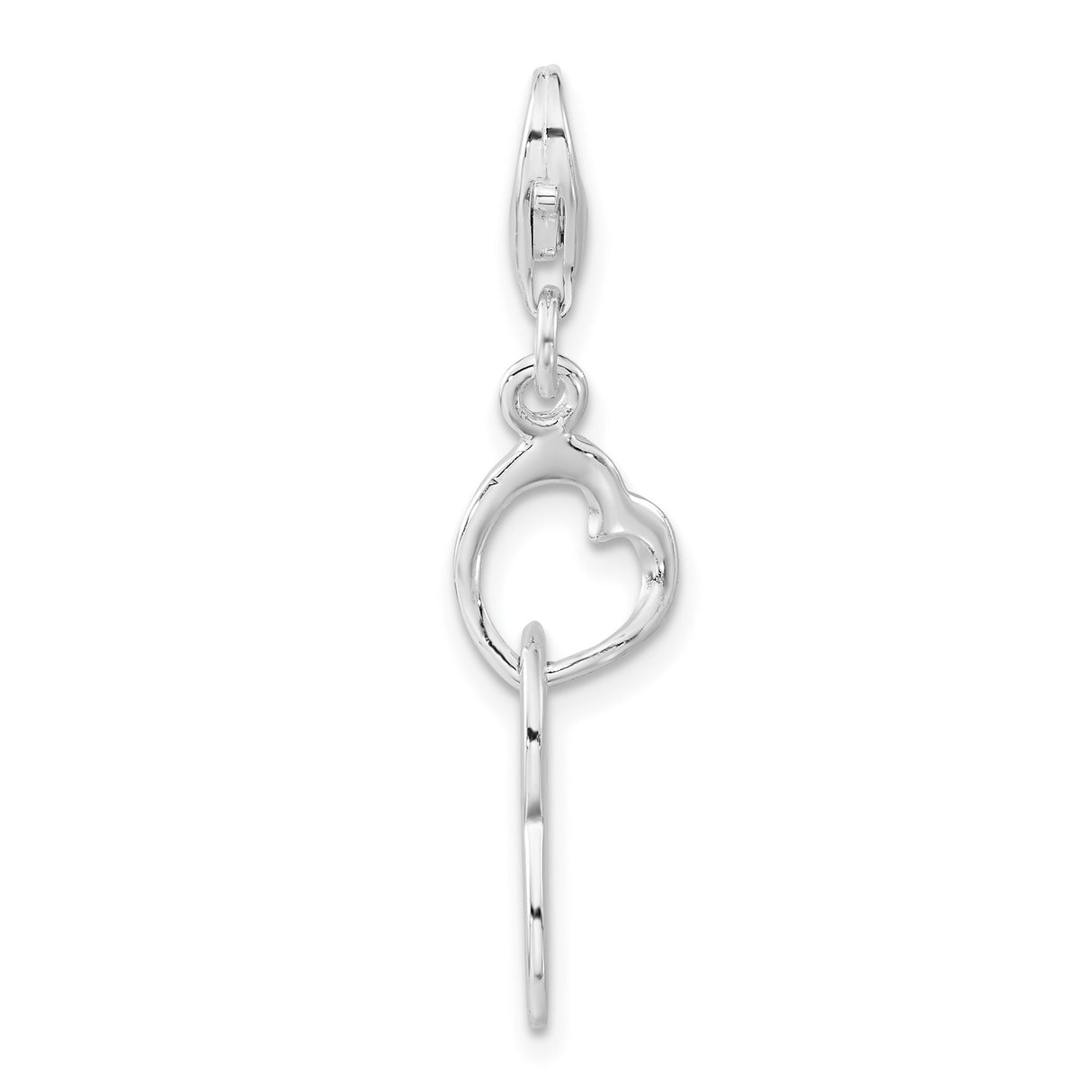 Sterling Silver Open Heart Dangle Charm with Hoop Accent, Minimalist Romantic Jewelry for Women