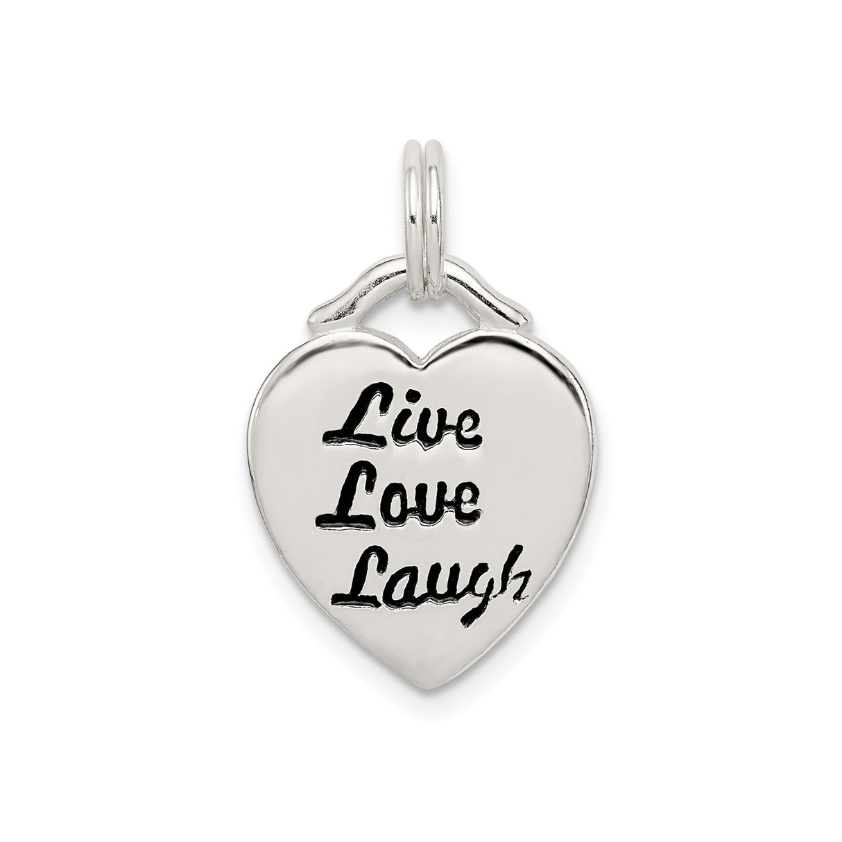 Sterling Silver Heart Pendant with Live Love Laugh Quote, Inspirational Jewelry for Women