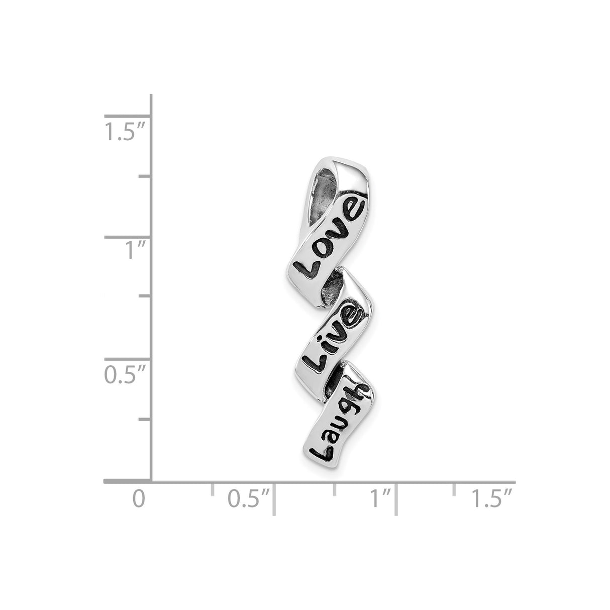 Sterling Silver Ribbon Pendant with Live Love Laugh Message, Twisted Motivational Design