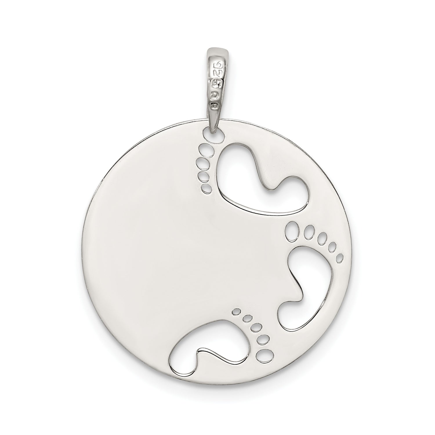 Sterling Silver Pendant with Cutout Footprints and Sentimental Me and Mom Quote