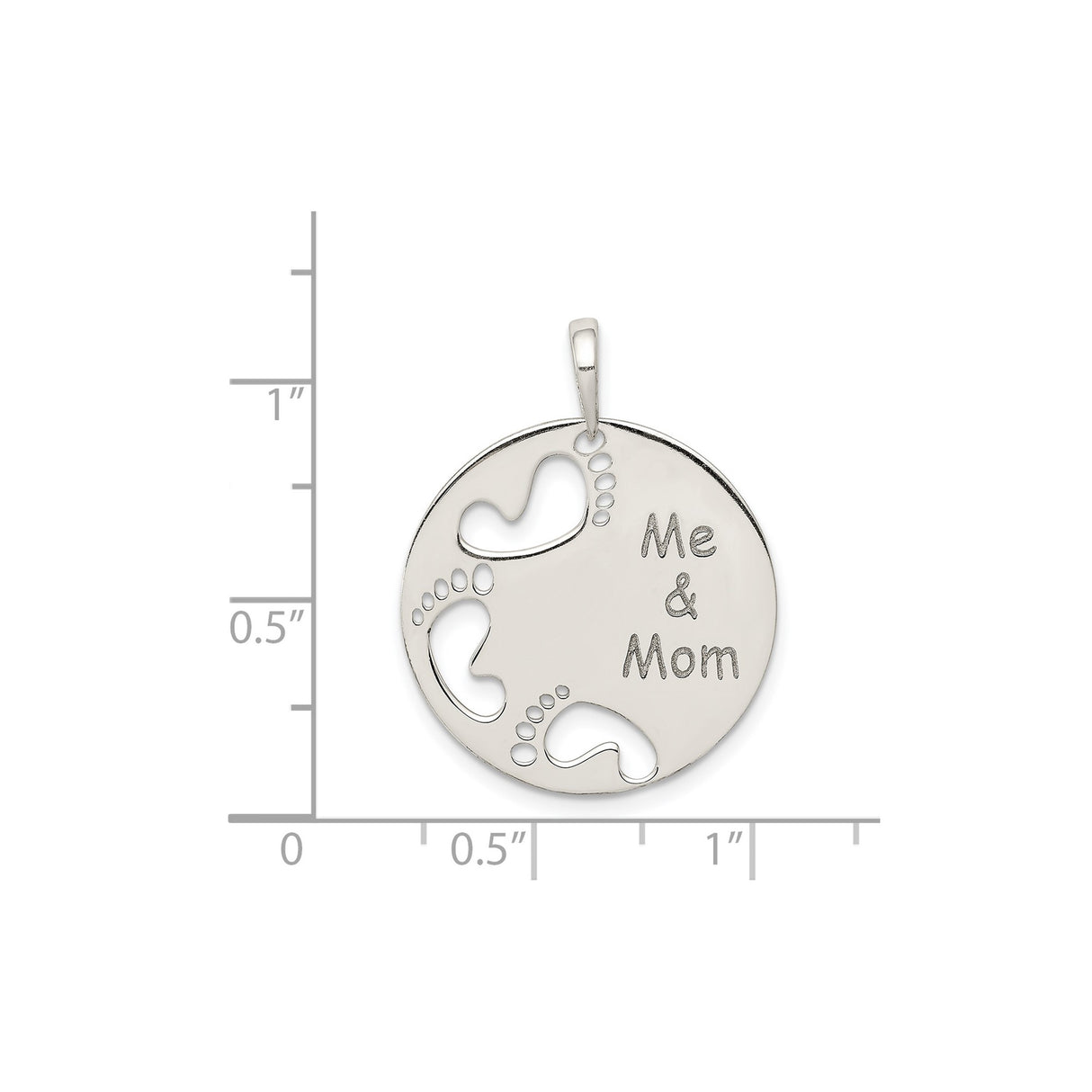 Sterling Silver Pendant with Cutout Footprints and Sentimental Me and Mom Quote