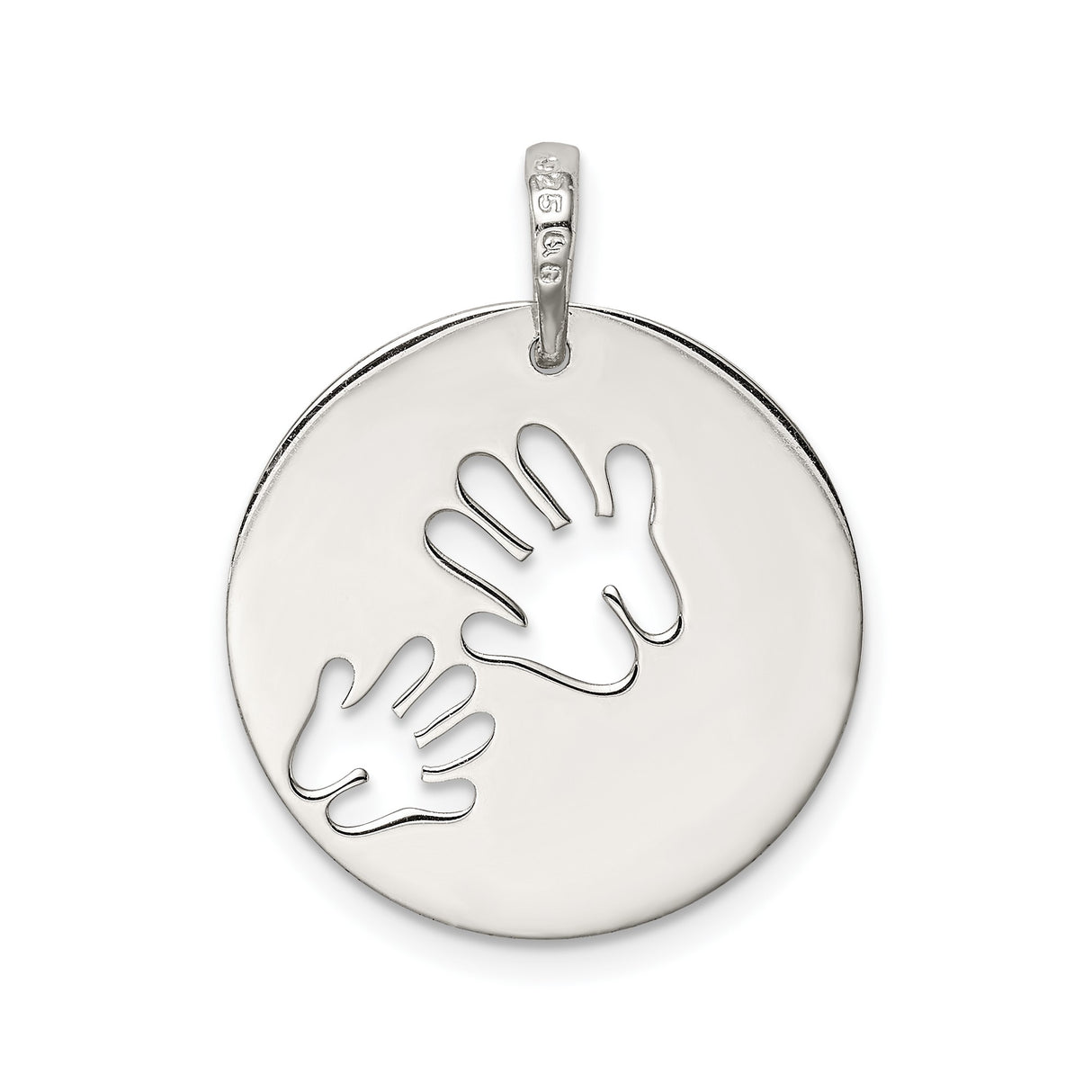 Sterling Silver Mom Pendant with Handprint Cutout, Heart Charm Keepsake Jewelry for Women