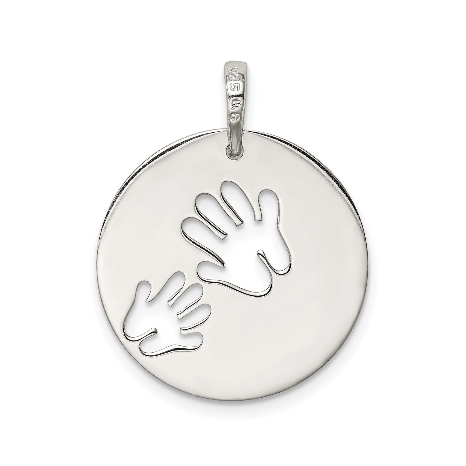 Sterling Silver Mom Pendant with Handprint Cutout, Heart Charm Keepsake Jewelry for Women